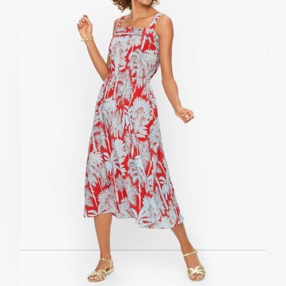 Talbots OASIS PALM VOILE FIT & FLARE DRESS, BOHO MIDI LENGTH SIZE 4. - Picture 8 of 9